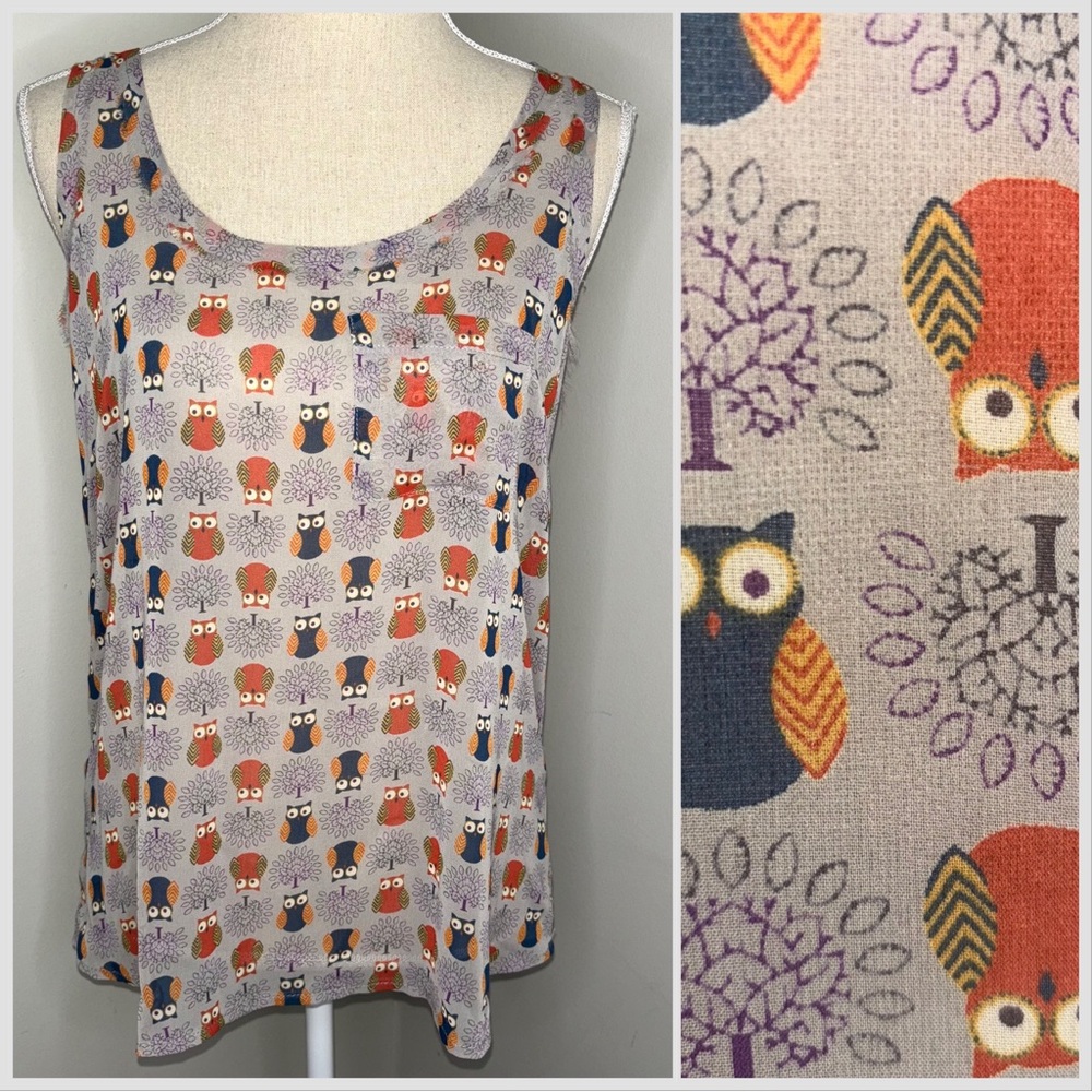 Urban Outfitters sheer owl print tank top sleeveless size Medium